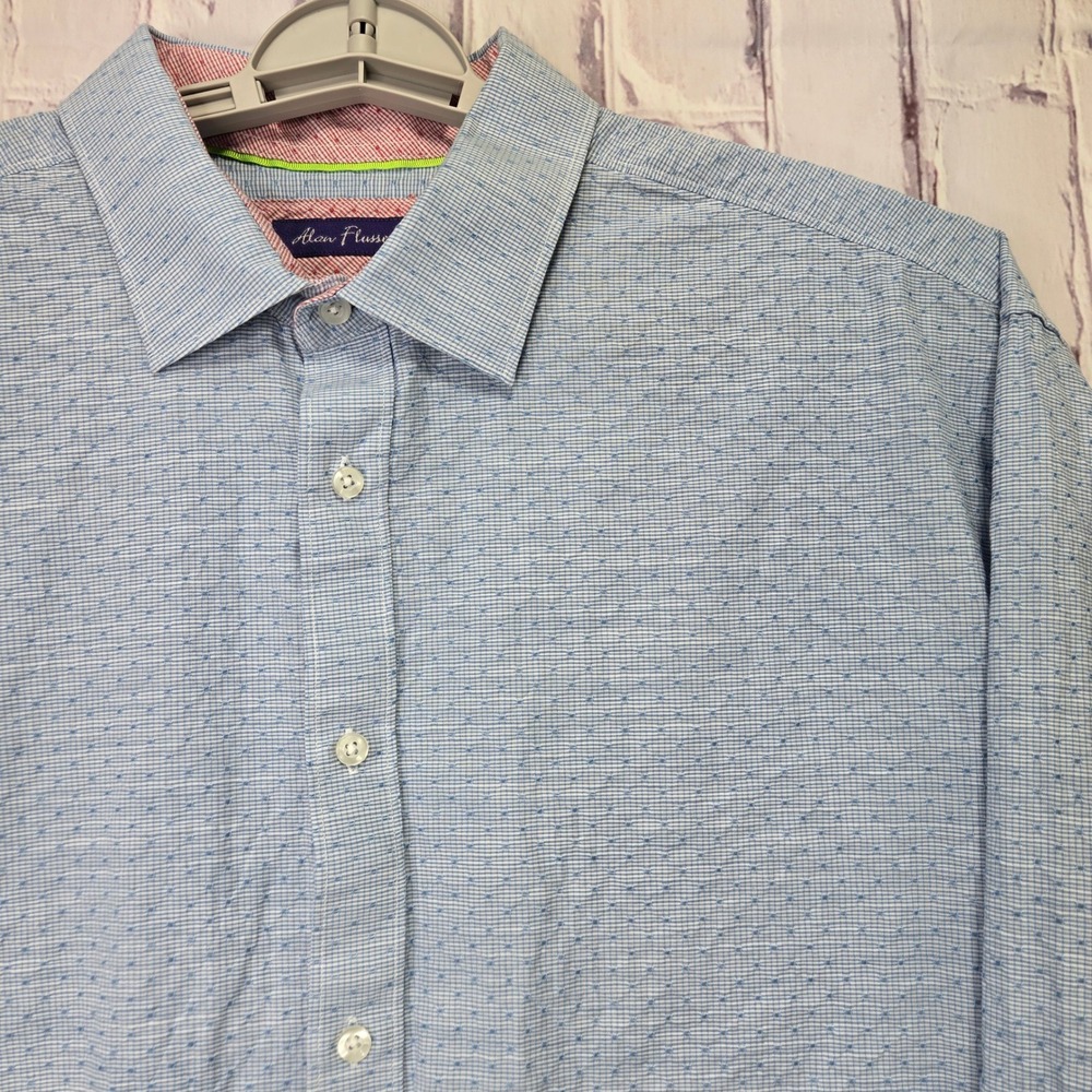 Alan Flusser Mens Light Blue‎ Textured Dot Long Sleeve Button Up Dress Shirt XXL